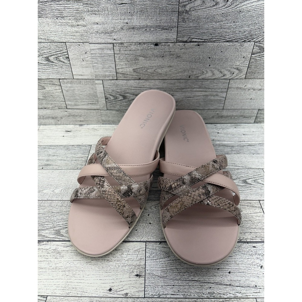 Vionic Shoes Womens Size 9M Dava Boa NBK Slip On Sandals Snake Print Comfort